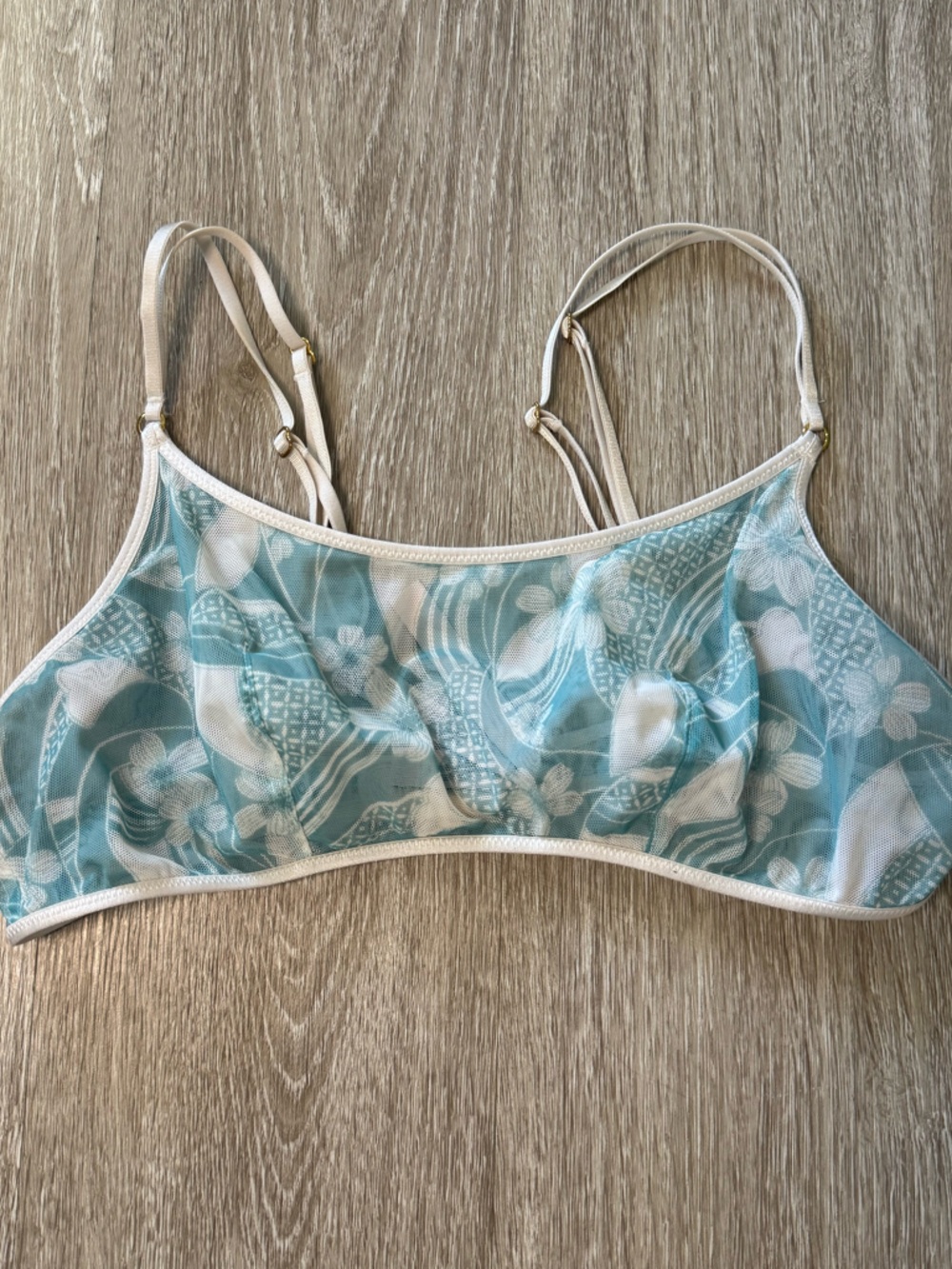 Victoria's Secret Blue Floral Mesh Bralette - Size Medium
